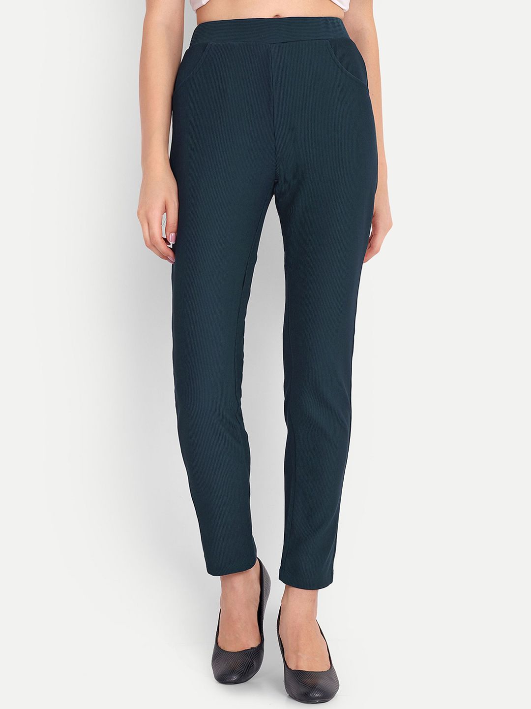 FNOCKS Women Striped Classic Regular Fit Mid-Rise Cotton Trousers-picture-9