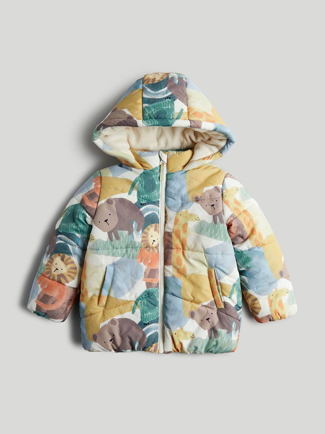 mothercare Boys Hooded Animal Printed Puffer Jacket-picture-49