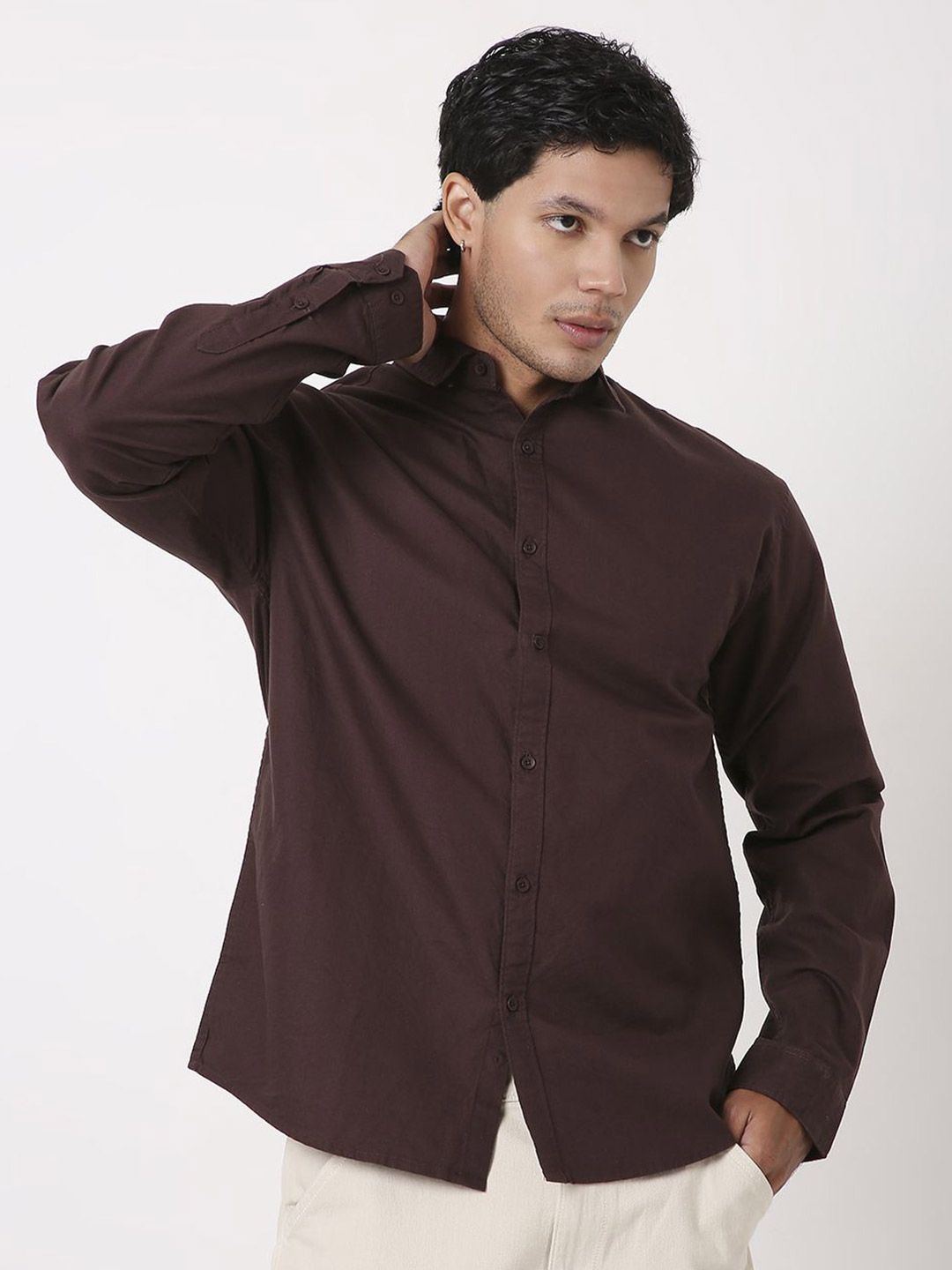 Blnk Men Relaxed Fit Solid Spread Collar Cotton Casual Shirt-picture-28