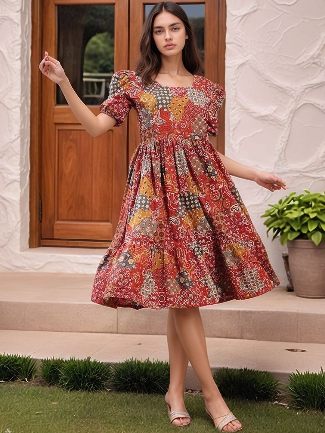 Moda Rapido Women Cotton Print Fit & Flare Dress-picture-18