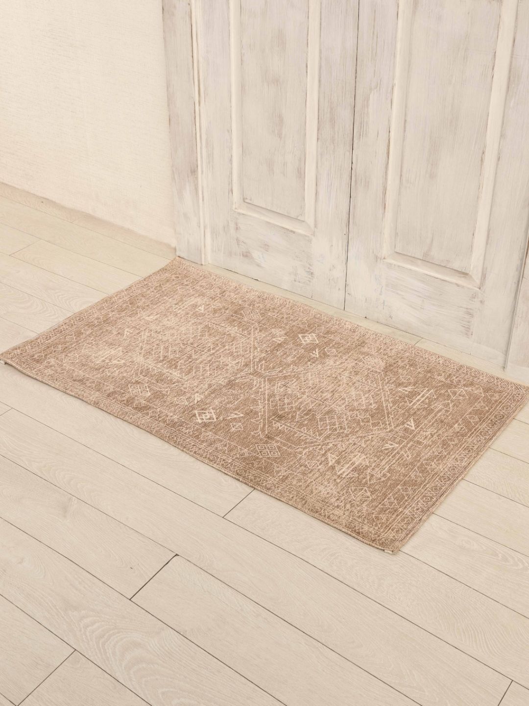Ariana Powder Brown & Cream Cotton Printed Anti-Skid Doormats-image-1