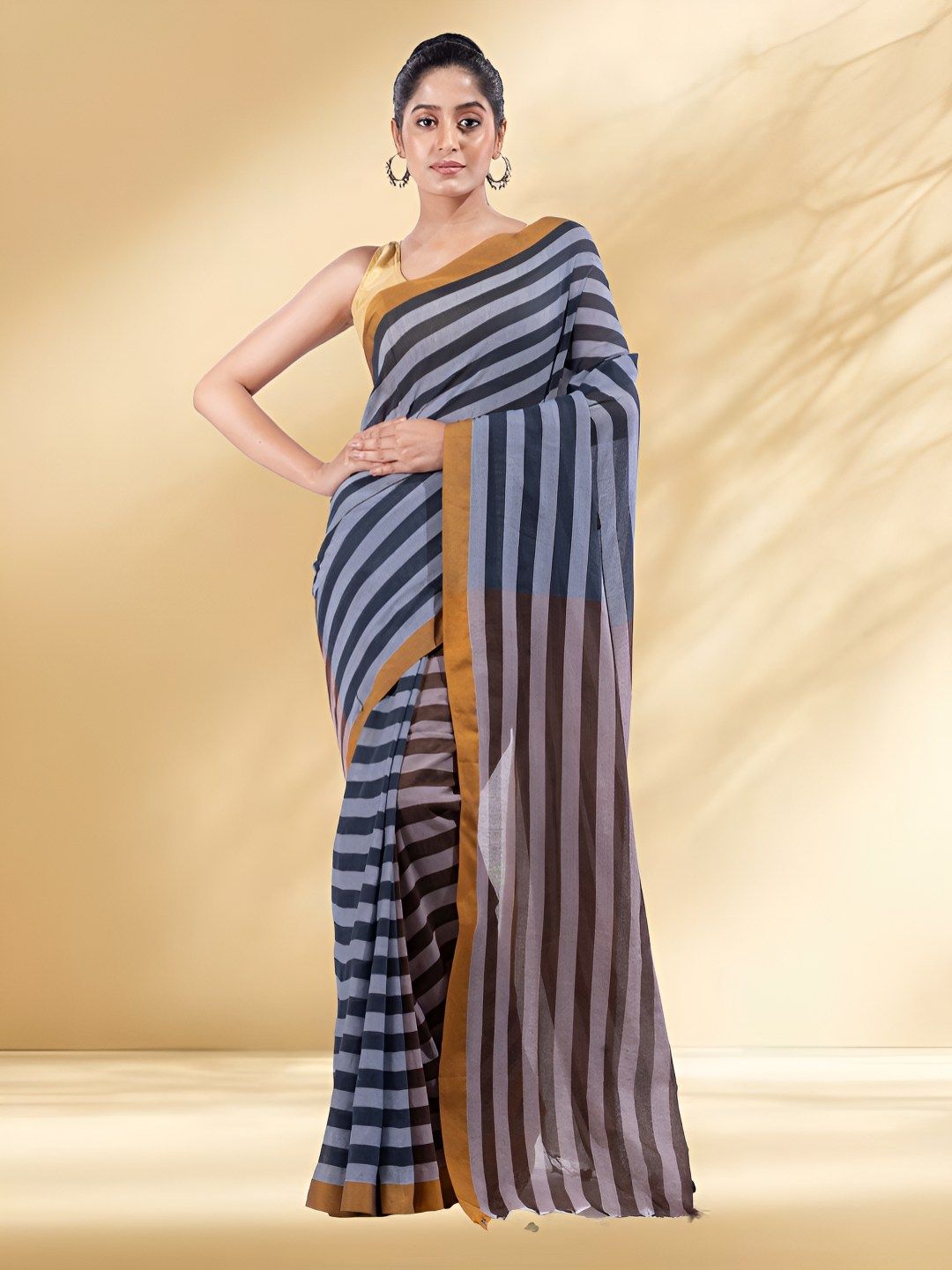 Arhi Pure Cotton Striped Half And Half Saree With Blouse-picture-38