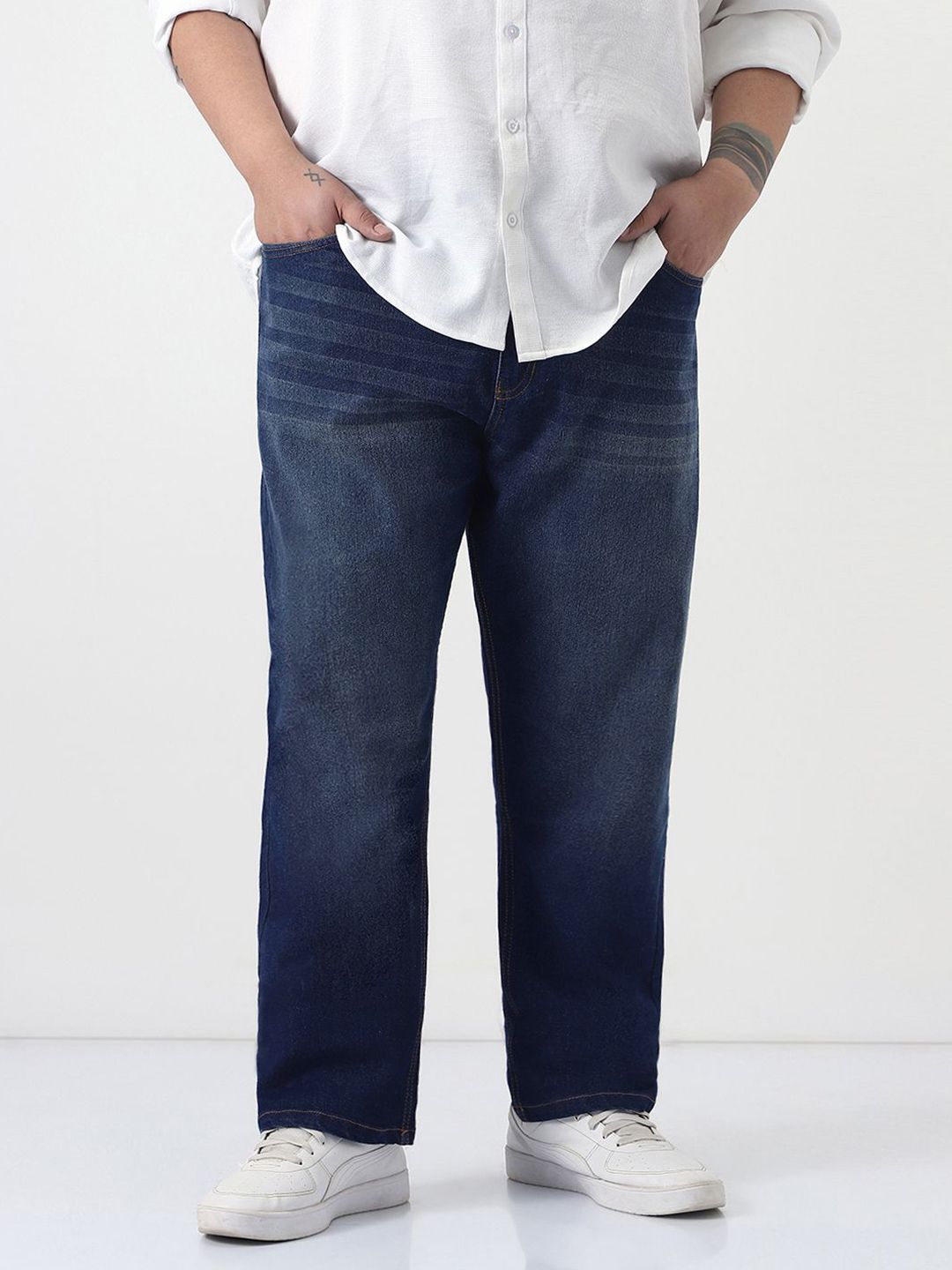 Urbano Plus Men Dark Blue Straight Fit Heavy Washed Stretchable Jeans-picture-28