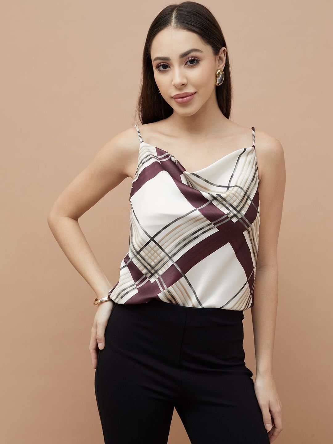 CODE by Lifestyle Women Checked Cowl Neck Shoulder Straps Top-picture-29