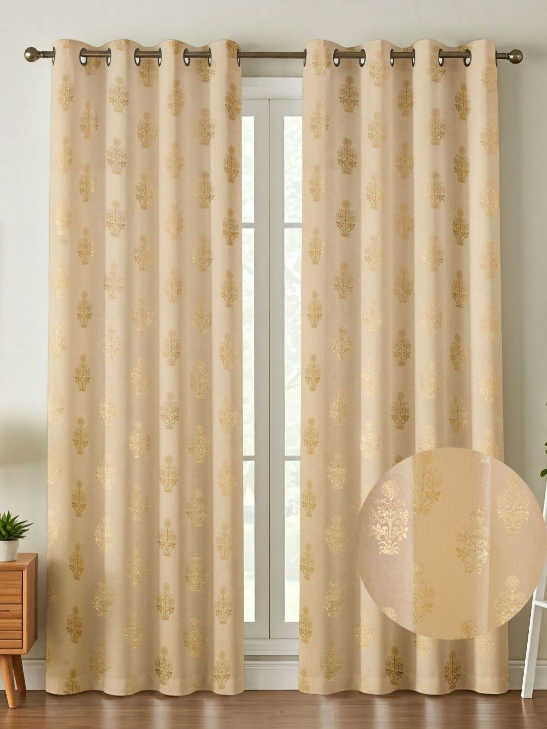 Galaxy Home Decor Cream-Coloured 2 Pieces Printed Room Darkening Door Curtains-image-10