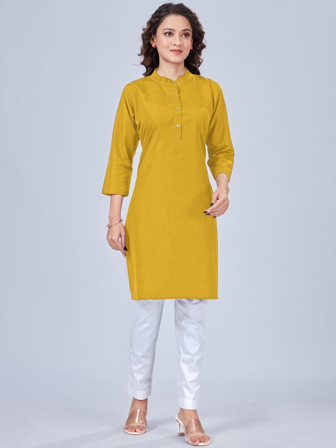 Moda Rapido Yellow Solid Kurti-image-2