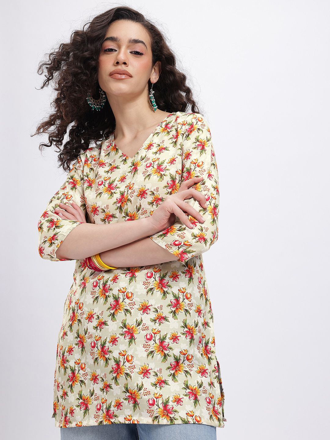 Anouk Rustic Floral Printed V-Neck Straight Kurti-picture-14