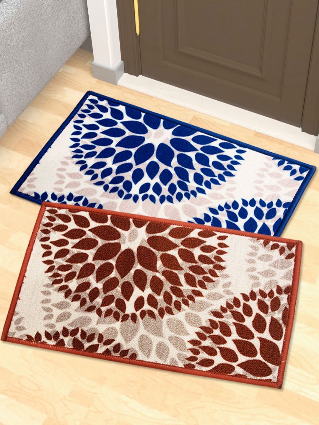 Athom Living 2-Pcs Brown & Blue Printed Anti-Slip Doormats-picture-34