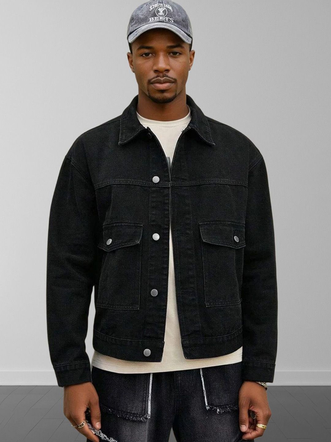 Kotty Men Spread Collar Solid Denim Jacket-picture-28