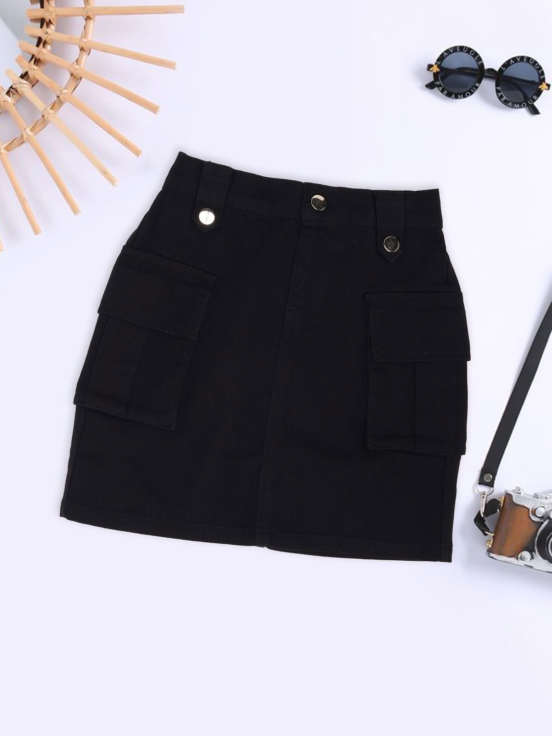 Pantaloons Junior Girls Pure Cotton A-Line Mid Rise Mini Skirts