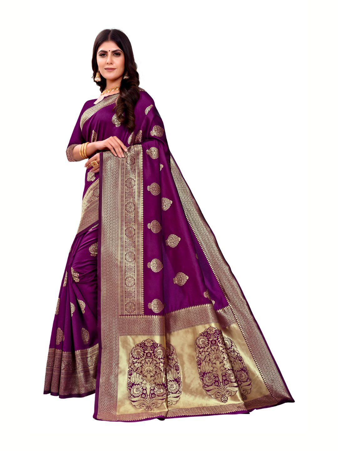 Aagrahi fashion Ethnic Motifs Woven Design Zari Kanjeevaram Saree With Unstitched Blouse-picture-16