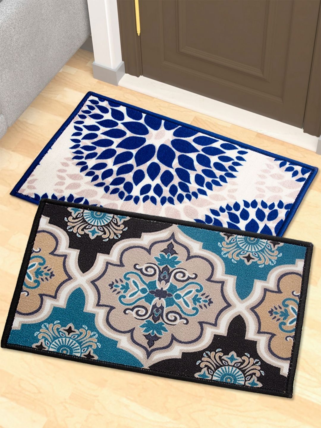 Athom Living 2-Pcs Black & Blue Printed Anti-Slip Doormats-picture-38