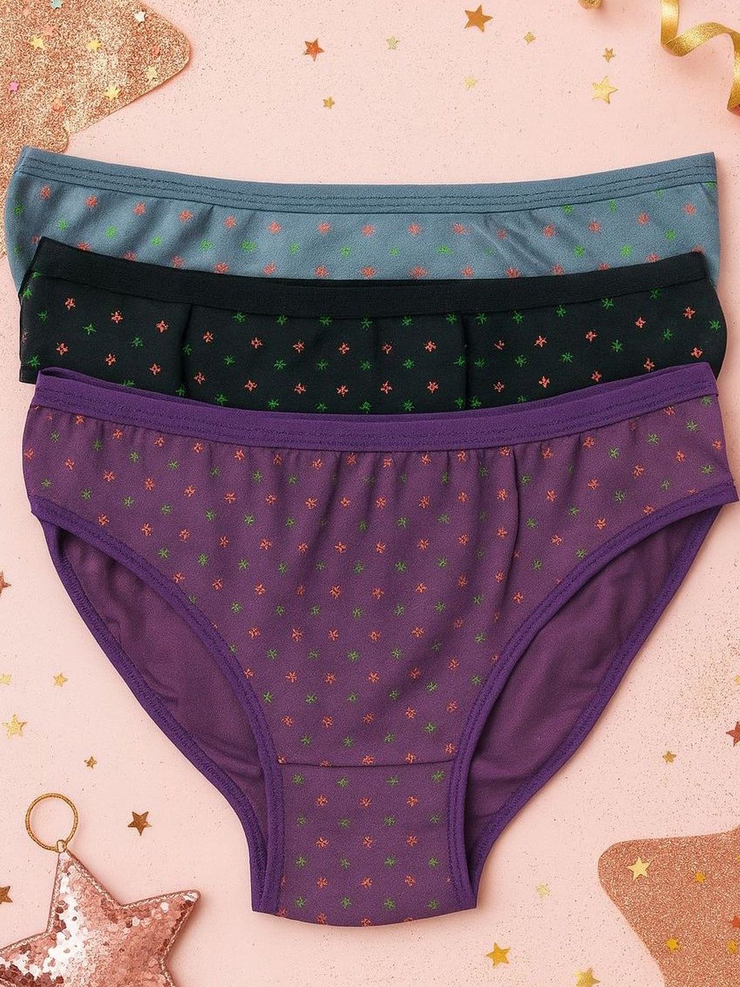 FiveFlag Women Pack Of 3 Cotton Star Print Briefs-image-33