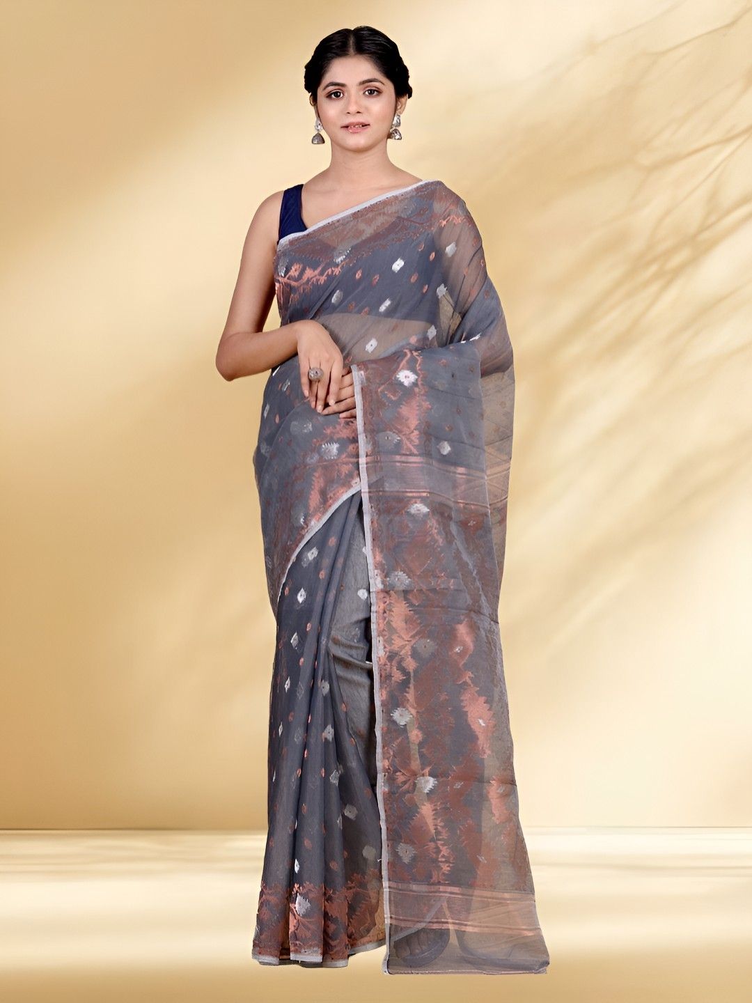 Arhi Geometric Woven Design Silk Cotton Jamdani Saree-picture-19