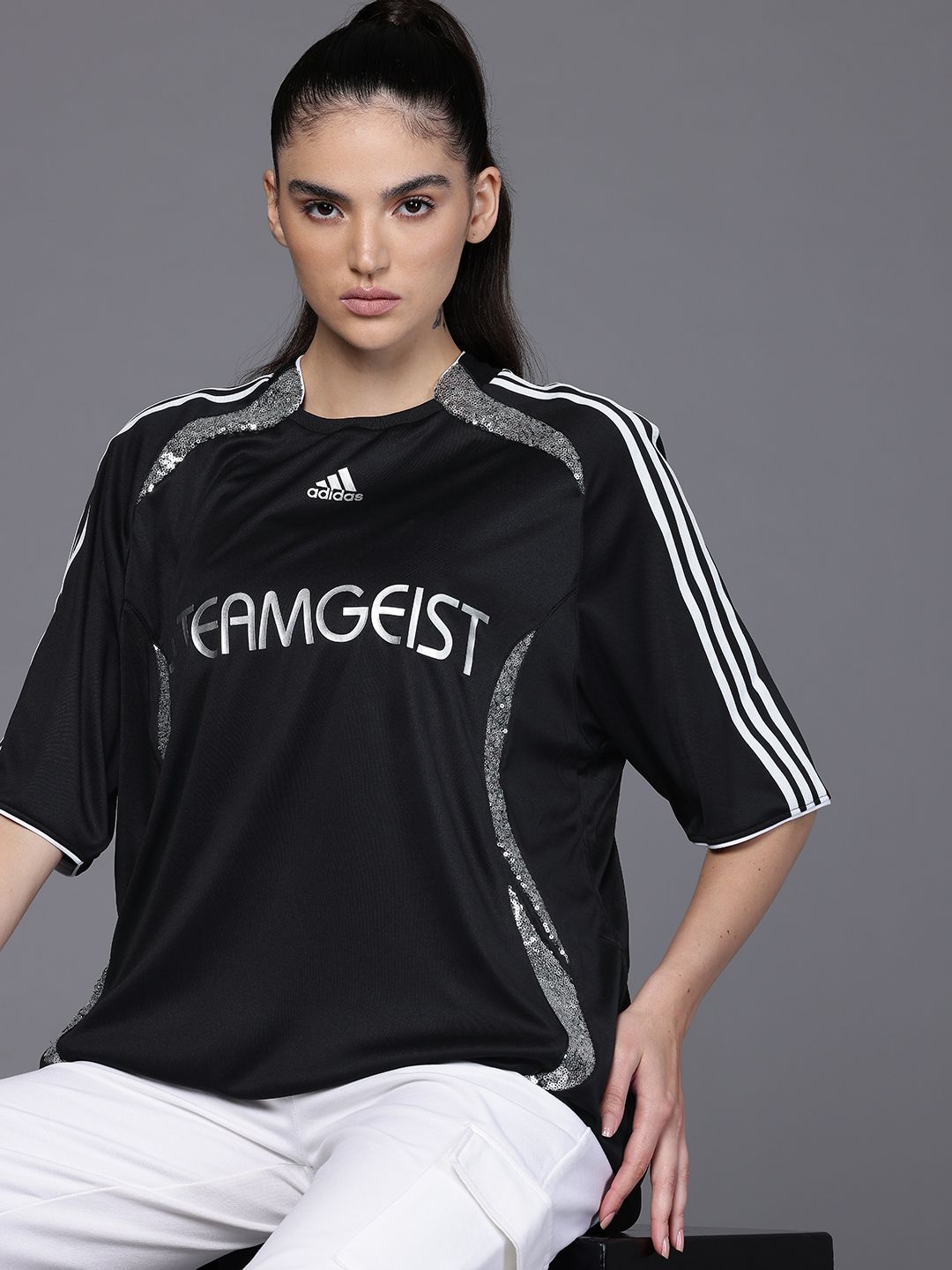 ADIDAS Originals Sequined Paneled Raglan Sleeves T-Shirt