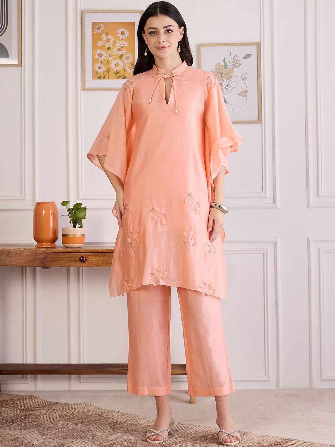First Resort by Ramola Bachchan Women Floral Embroidered Flared Sleeves Kaftan Kurta-picture-33