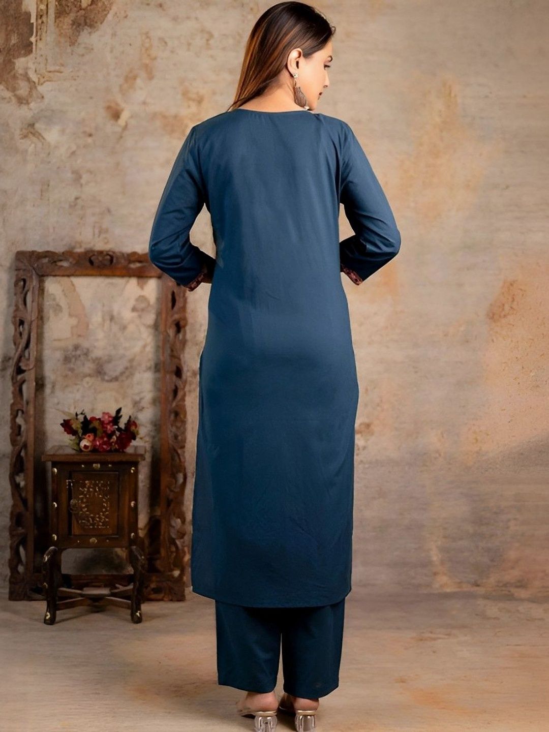 JAIPURI COLLECTION Yoke Design Thread Work Pure Cotton Kurta With Trousers & Dupatta-picture-26