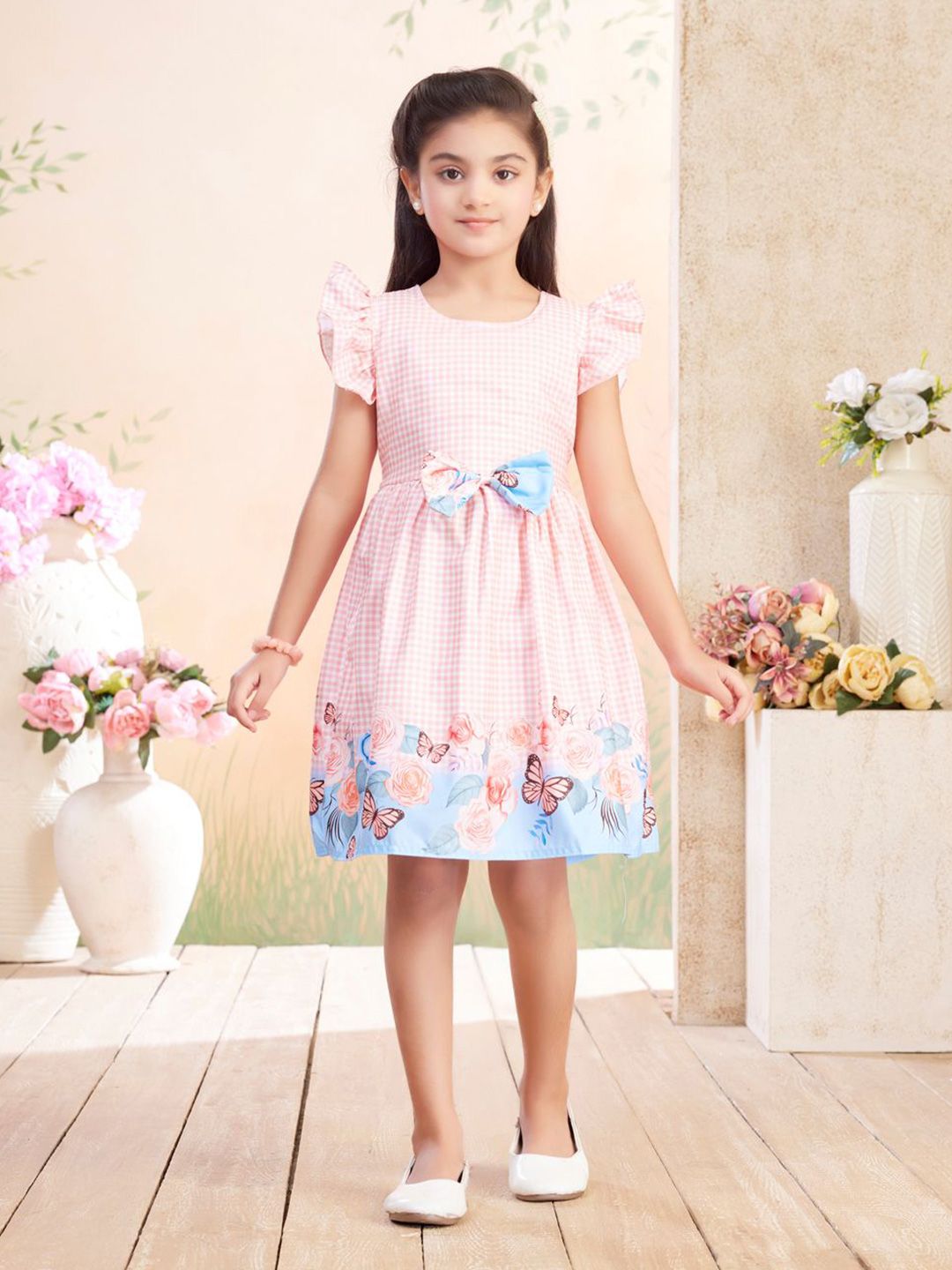 BAESD Girls Checked Bow Cotton Fit and Flare Above Knee Dresses-picture-15