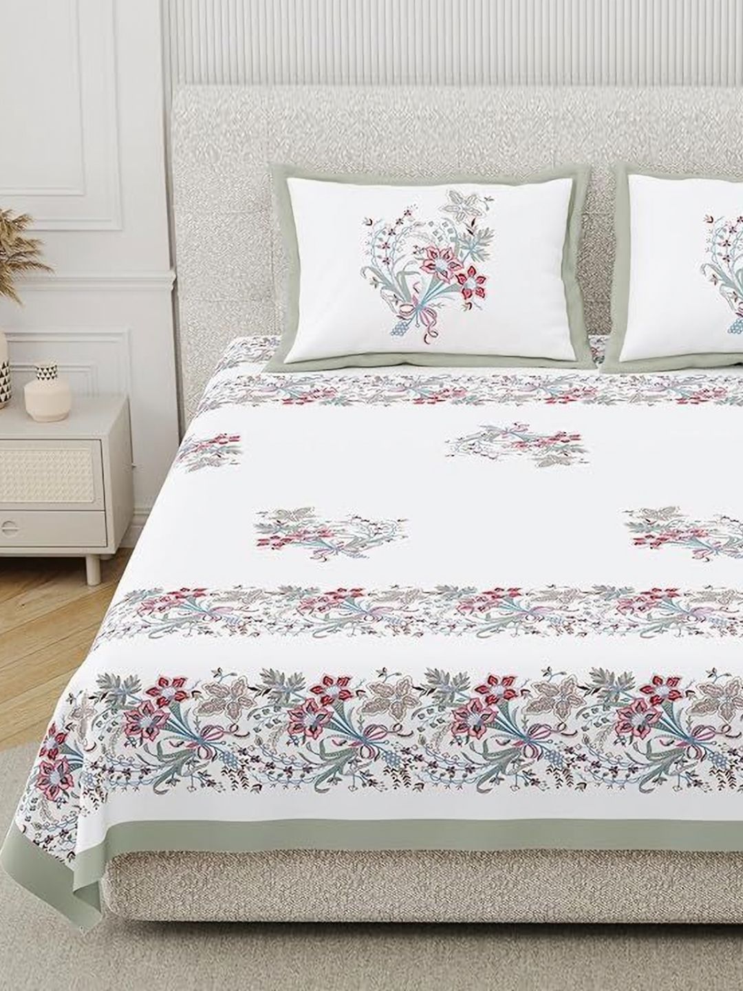 DE CAMA Pink 250 TC King Floral Bedsheet Set-image-27
