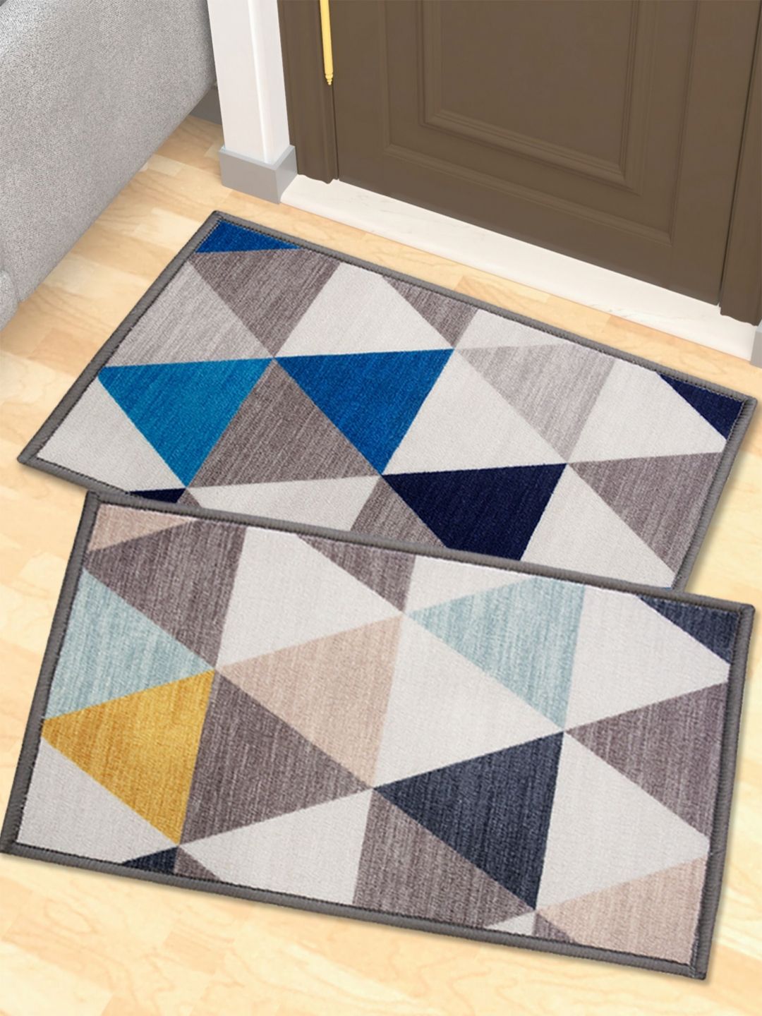 Athom Living 2-Pcs Grey & Blue Printed Anti-Slip Doormats-picture-36