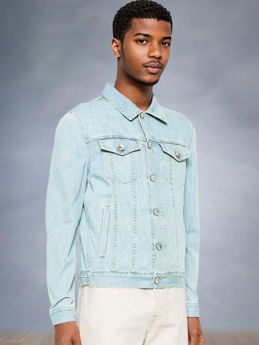 Kotty Men Spread Collar Solid Denim Jacket-picture-27