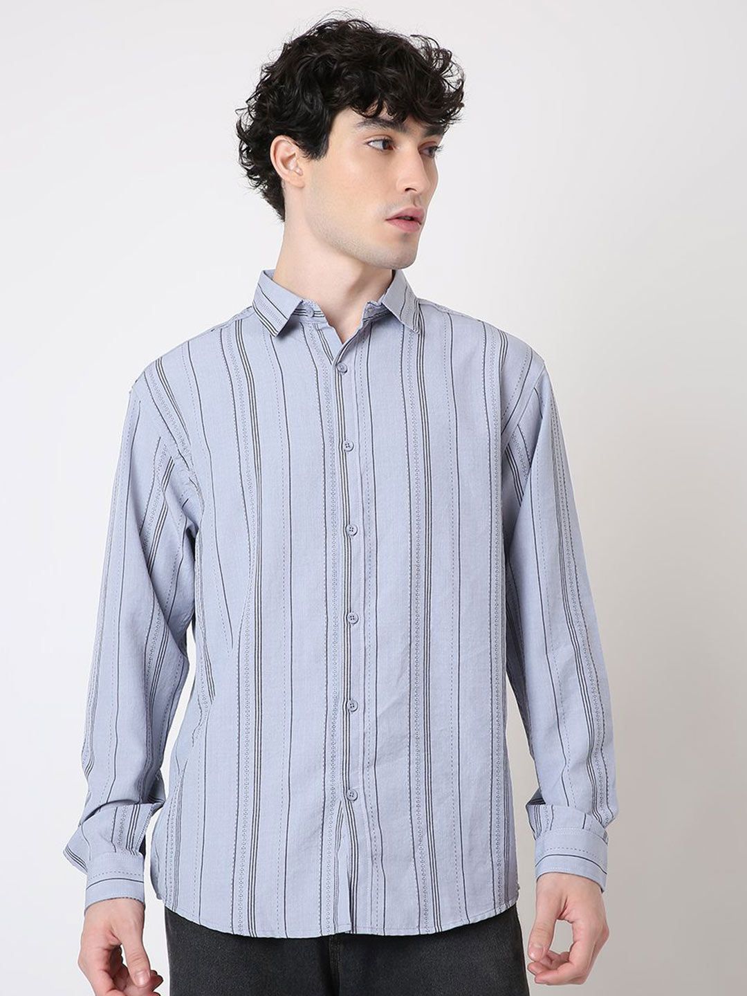 Blnk Men Relaxed Fit Vertical Striped Spread Collar Casual Shirt-picture-17