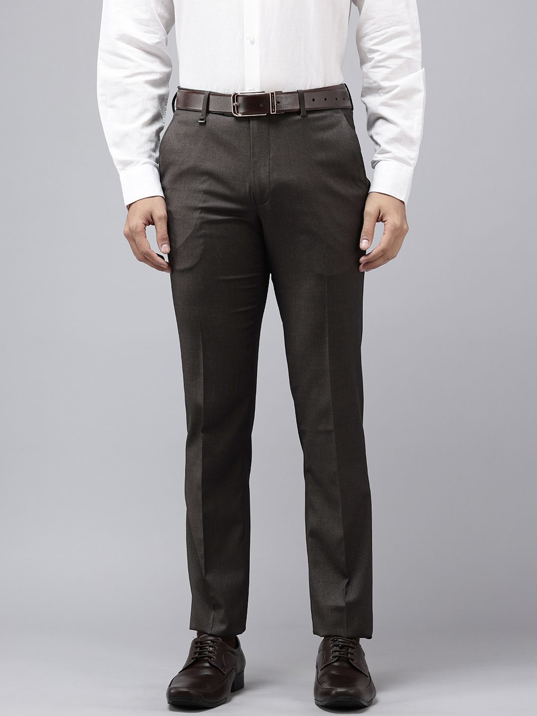 Van Heusen Men Textured Slim Fit Formal Trousers