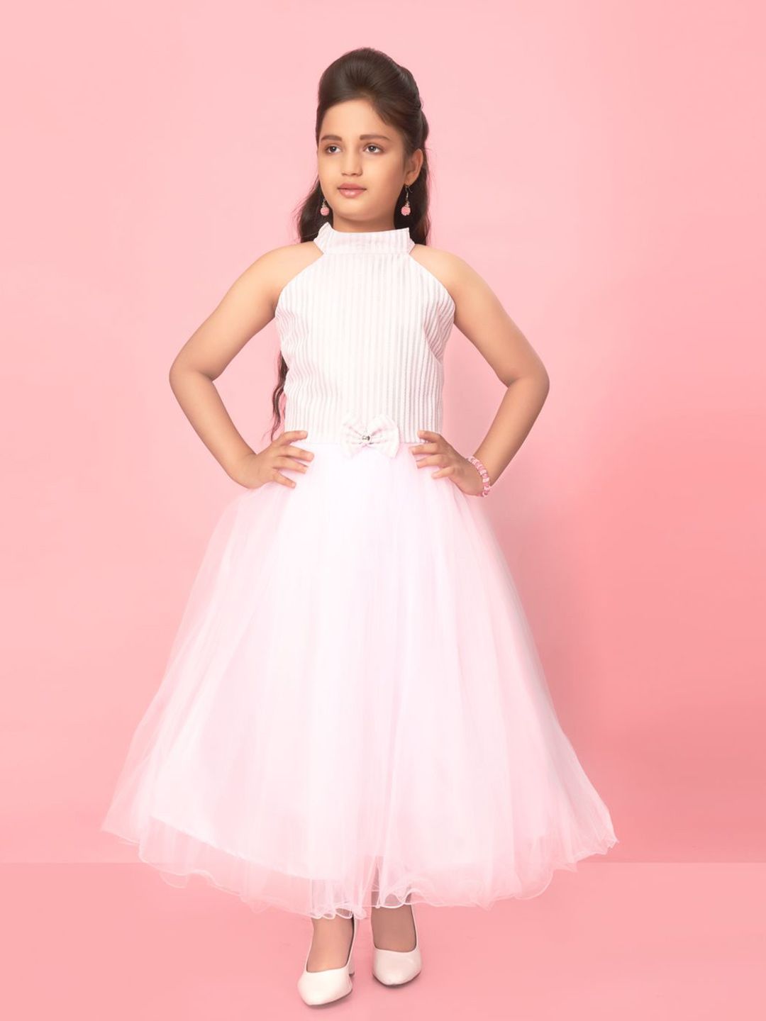 BAESD Girls Self Design Halter Neck Sleeveless Maxi Dress With Bow-picture-20