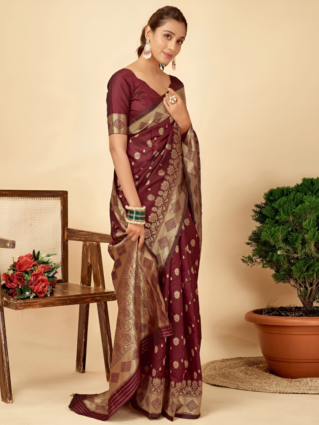 Aagrahi fashion Ethnic Motifs Zari Woven Design Banarasi Saree With Unstitched Blouse-picture-30