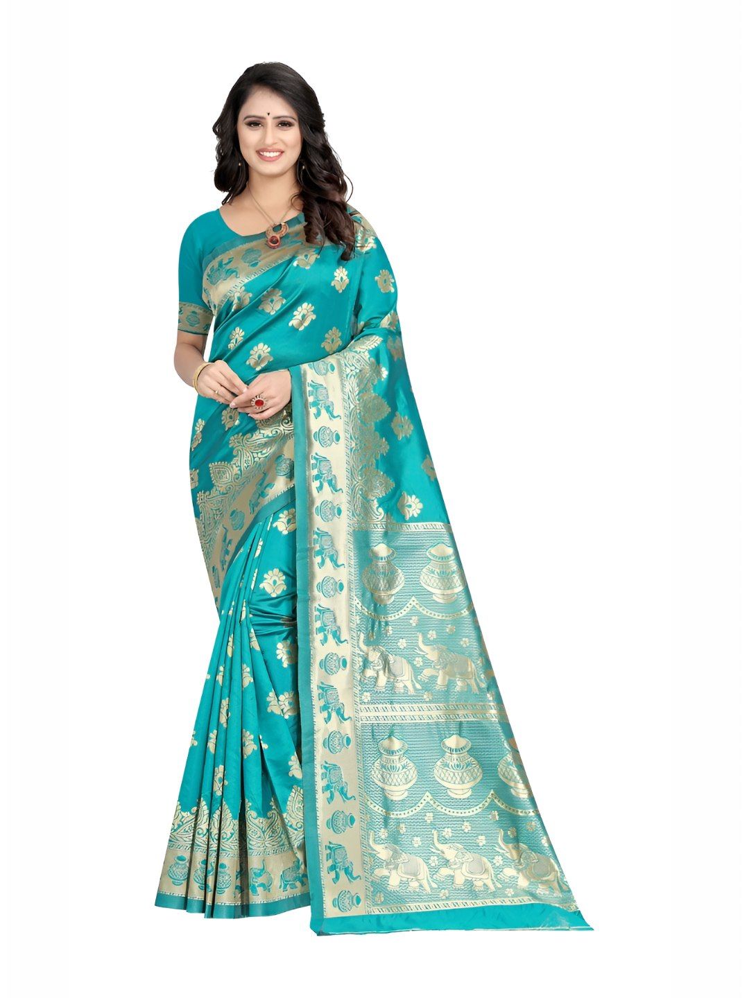 Aagrahi fashion Women Ethnic Motifs Woven Design Zari Kanjeevaram Saree-picture-28