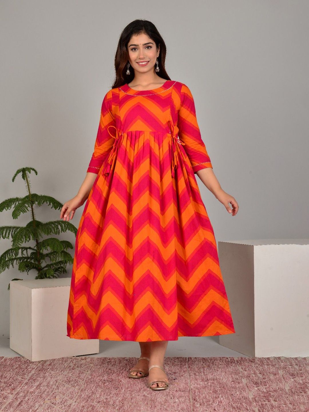 FASHION SWAG Chevron Printed Pure Cotton Maternity Ethnic Dress-image-18