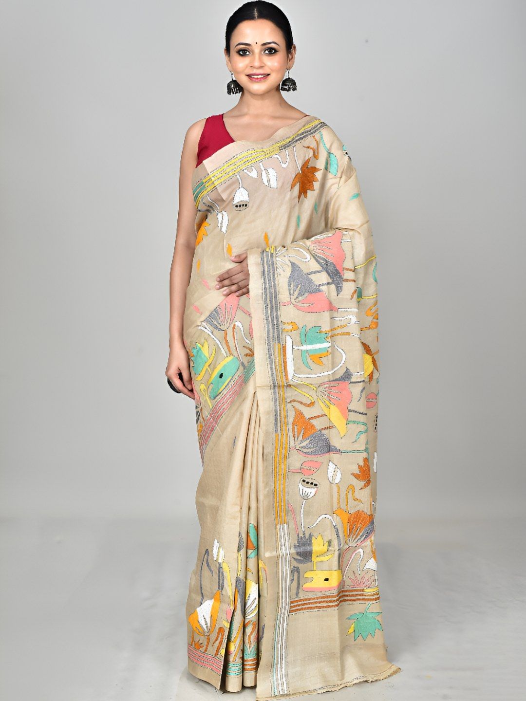 RAM SHYAM collection Ethnic Motifs Kantha Embroidered Saree-picture-27