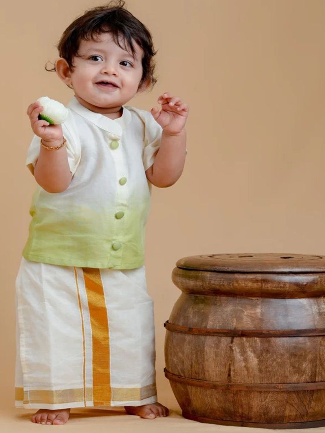 DISHA CREATIONZ Boys Ombre Short Sleeves Pure Cotton Shirt With Dhoti-picture-12