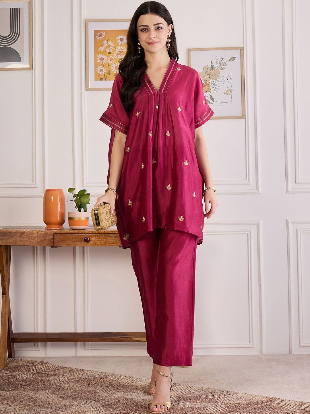 First Resort by Ramola Bachchan Women Embroidered Kimono Sleeve Ethnic Cotton Kaftan Top-picture-39