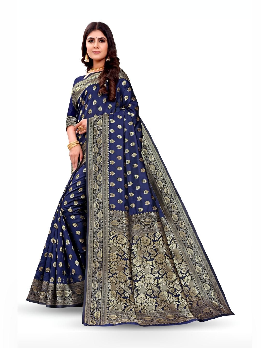 Aagrahi fashion Woven Design Ethnic Motifs Zari Banarasi Saree With Unstitched Blouse-picture-32