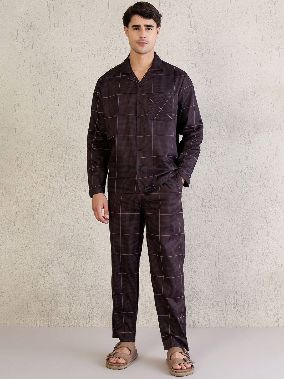 Sweet Dreams Men Printed Shirt Collar Pure Cotton Night Suits-picture-22