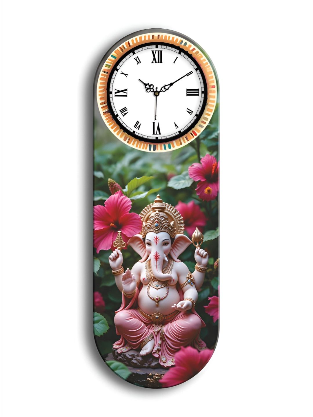 OLIVE TREE Green & Pink Lord Ganesha Printed Wooden Rectangle Shaped Wall Clock-image-21