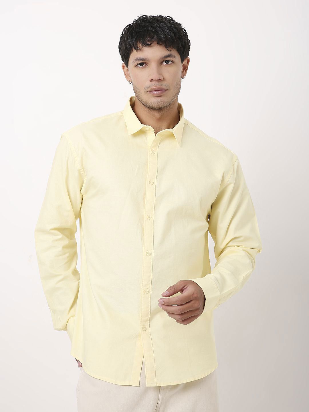 Blnk Men Relaxed Fit Solid Spread Collar Cotton Casual Shirt-picture-25