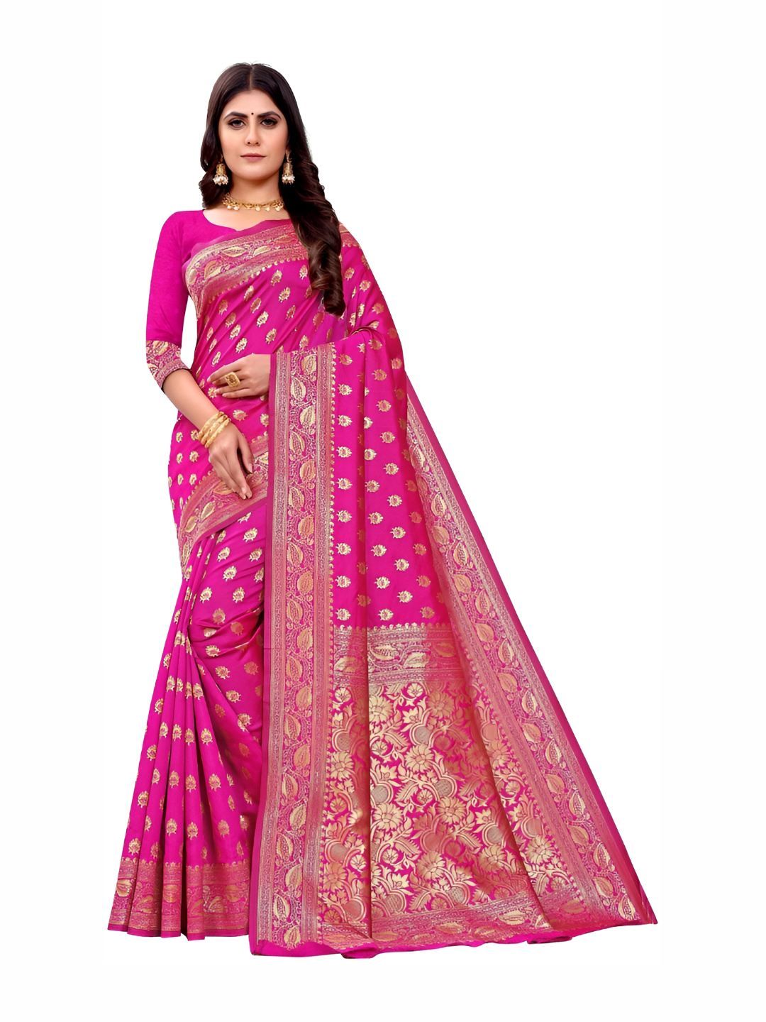 Aagrahi fashion Ethnic Motifs Woven Design Zari Banarasi Saree With Unstitched Blouse-picture-17