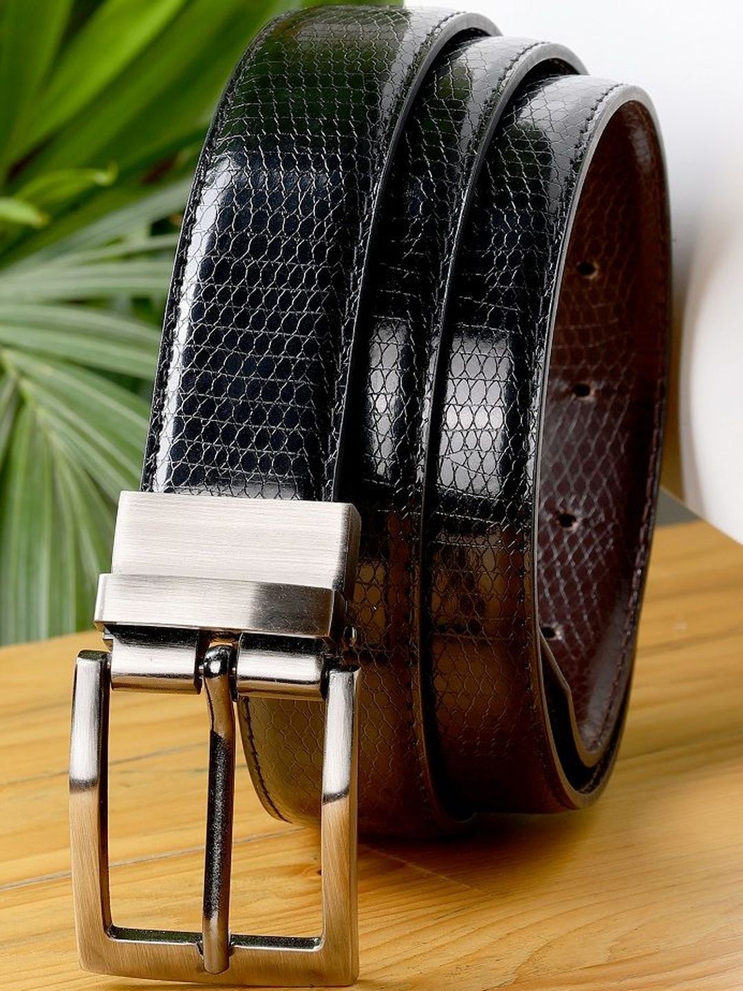 Roadster Men Black/Brown Textured Leather Reversible Belt-picture-24