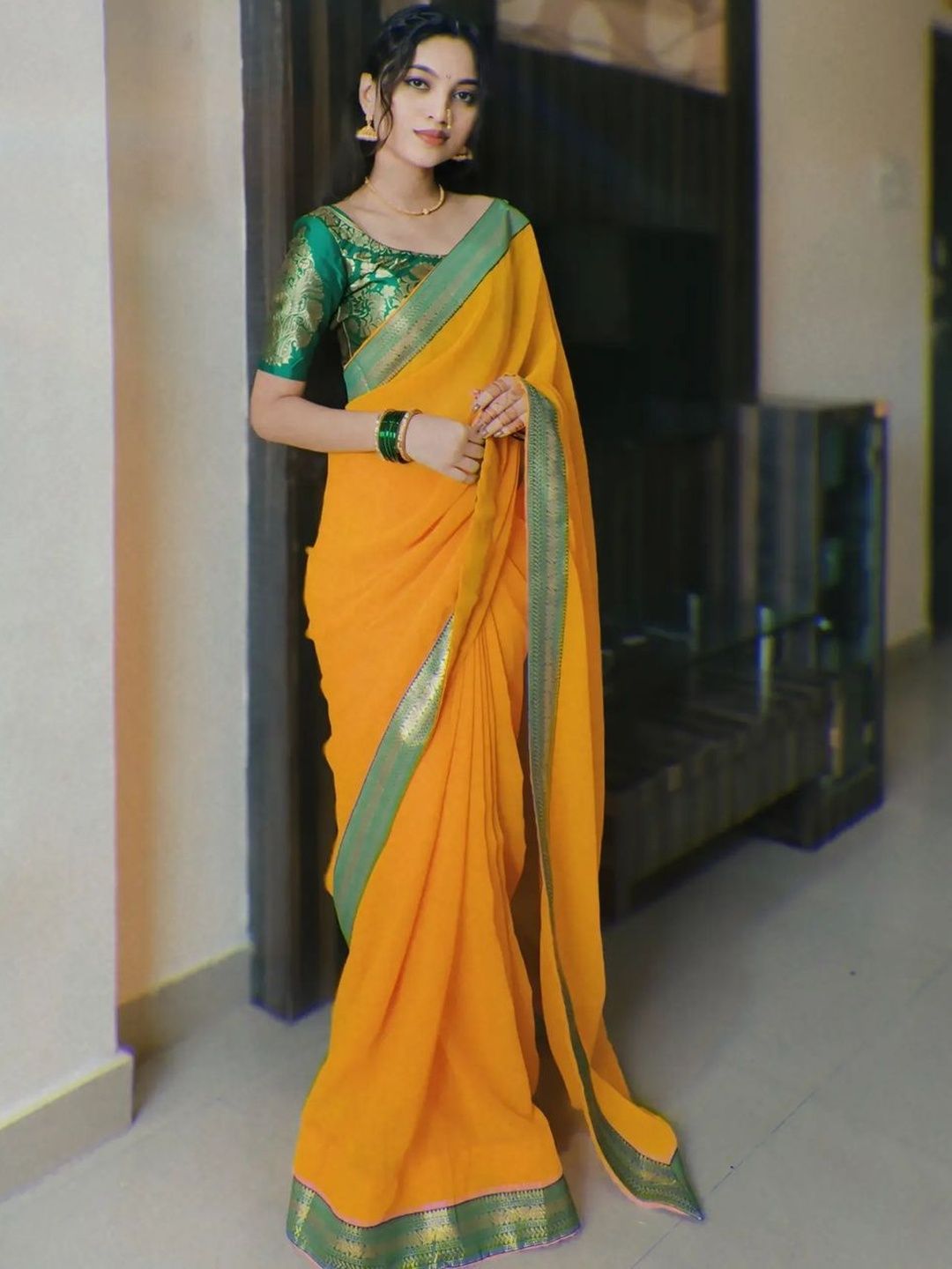 Moda Rapido Woven Design Zari Poly Chiffon Saree-picture-13