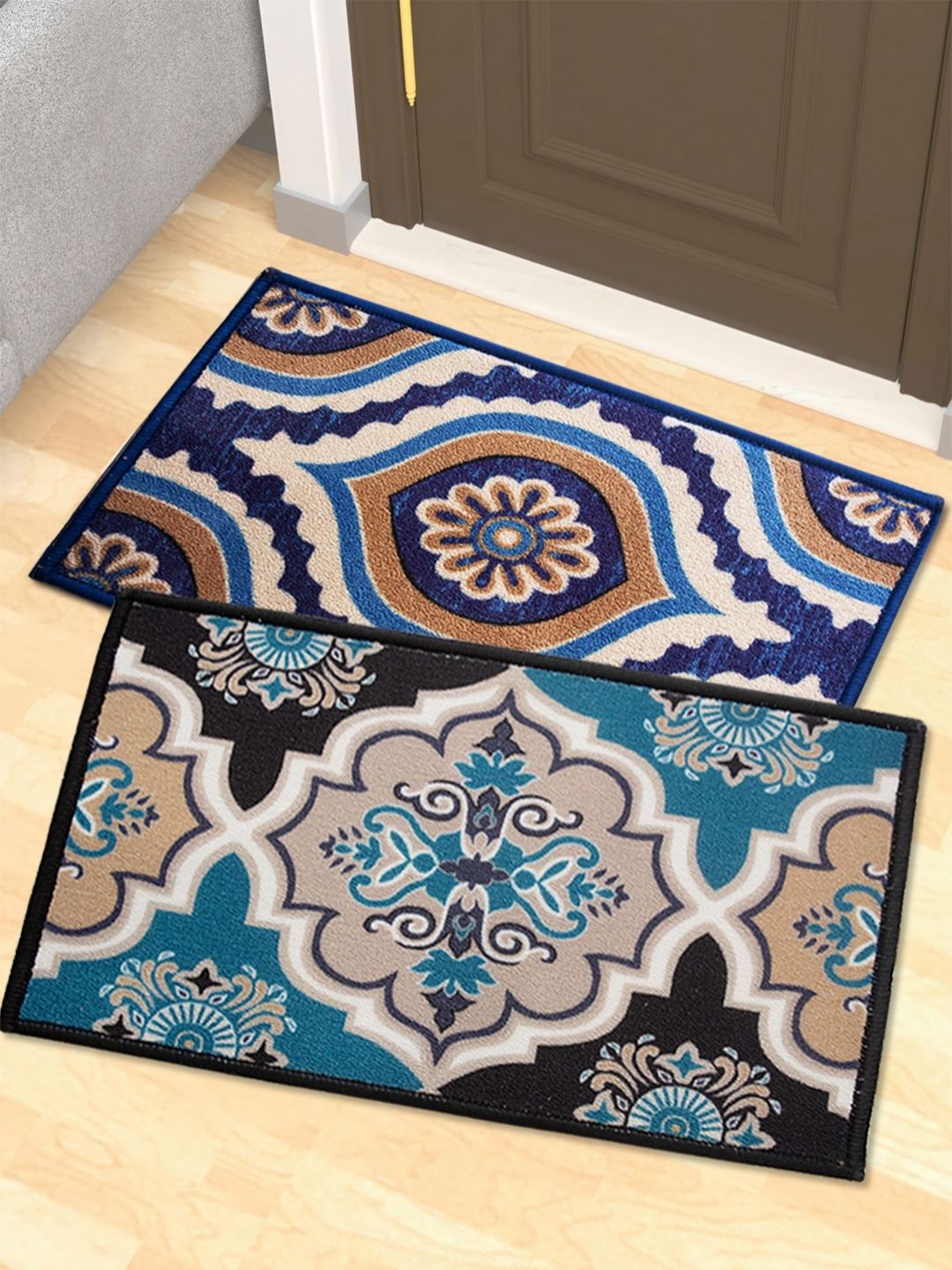 Athom Living 2-Pcs Black & Blue Printed Anti-Slip Doormats-picture-37