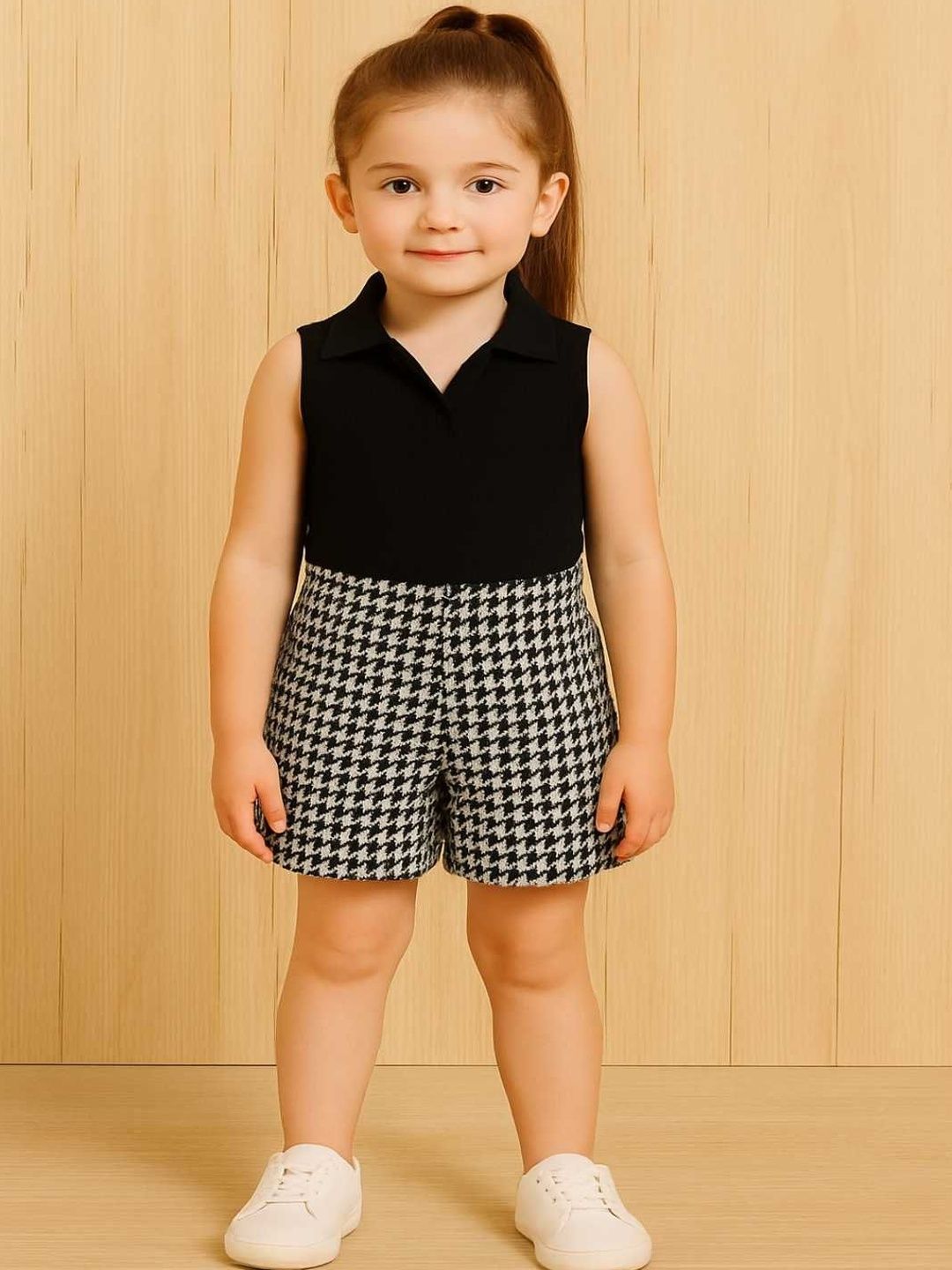 RAMIAAZ Girls Black Solid & Checked Cotton Blend Top With Shorts-image-35