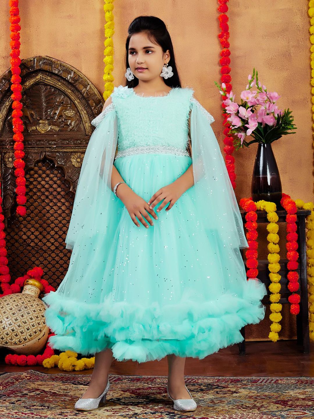 BAESD Girls Self Design Net Maxi Dress-picture-38