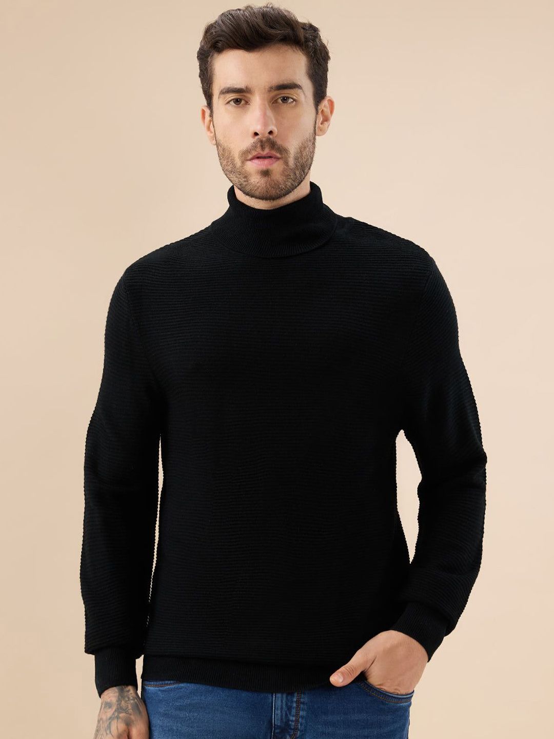 Status Quo Men Solid Full Sleeves Turtle Neck Pullover-picture-33