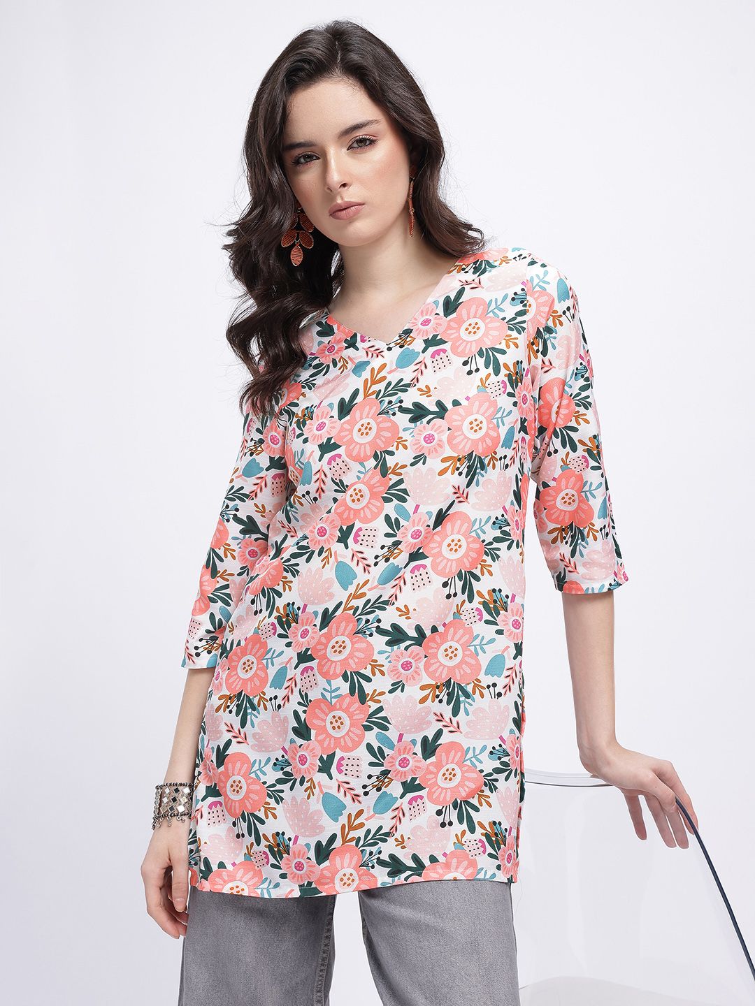 Anouk Rustic Floral Printed V-Neck Straight Kurti-picture-25