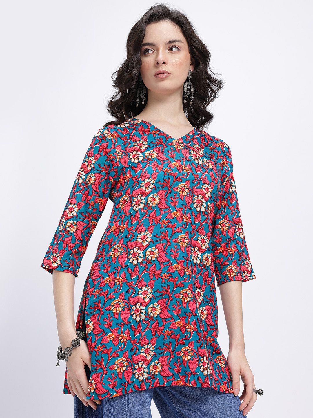 Anouk Rustic Floral Printed V-Neck Kurti-picture-24