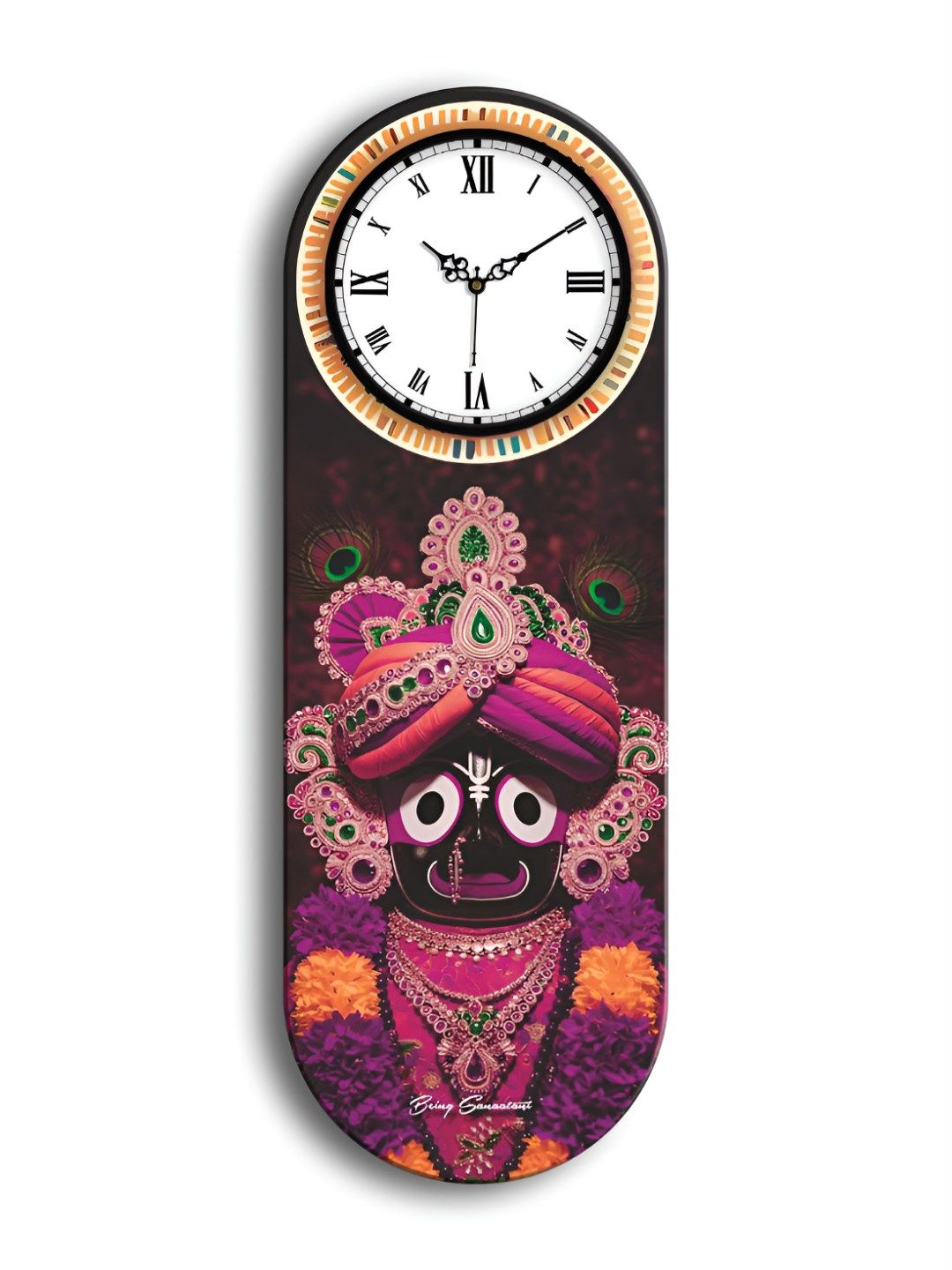 OLIVE TREE Pink & Purple Lord Krishna Printed Wooden Rectangle Shaped Wall Clock-picture-26