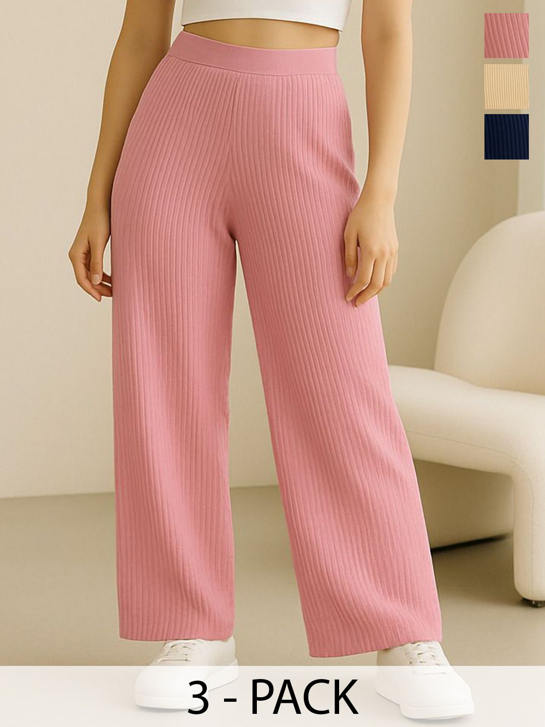 Fabflee Women Pack Of 3 Straight Fit Parallel Trousers-picture-56