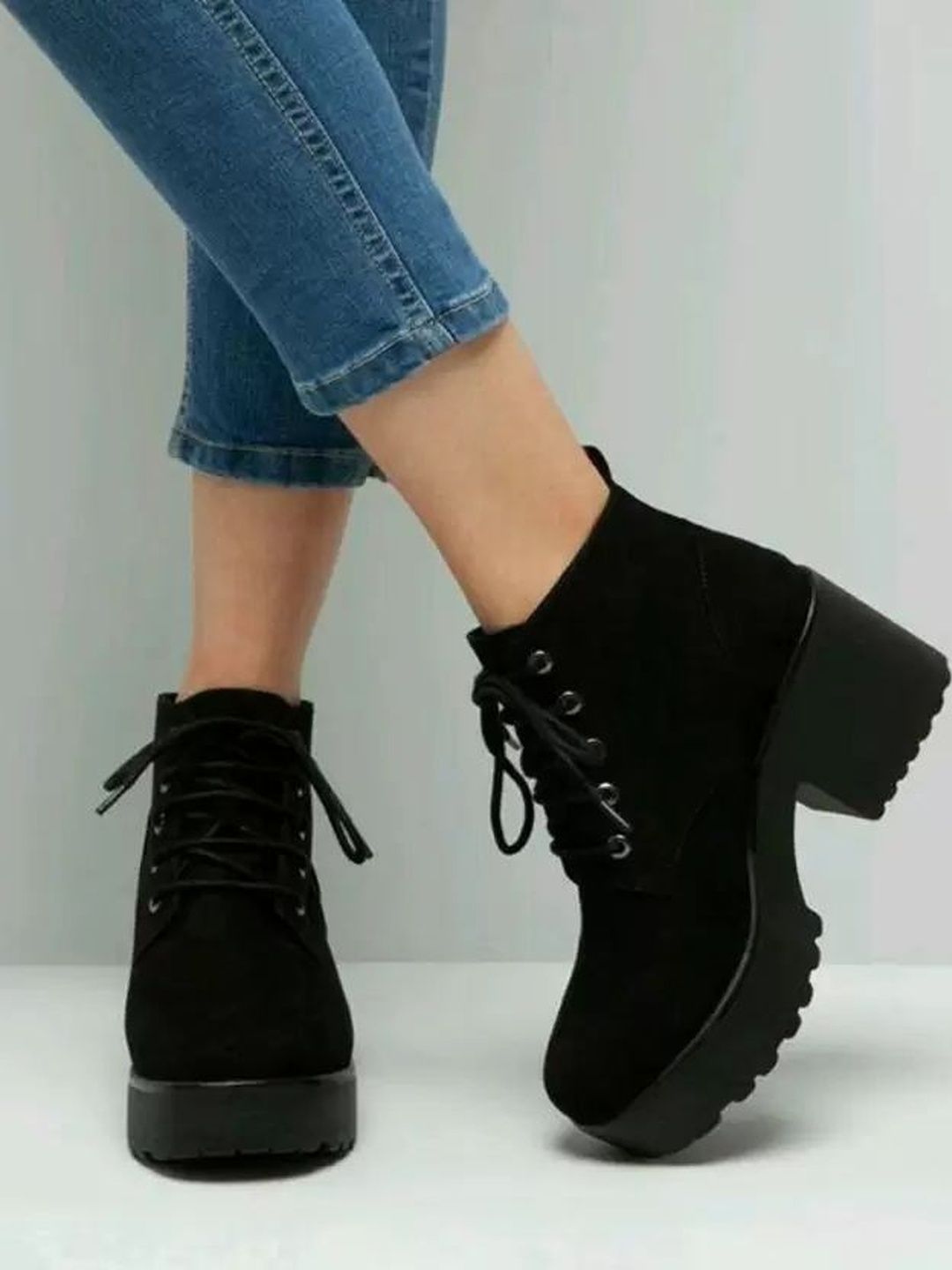 CORSICA Women Black Suede velvet High heel Lace-Up Boots-picture-22